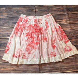 Anthropologie Odille Skirt Womens 10 Hot Pink White Floral Eyelet A-Line Boho